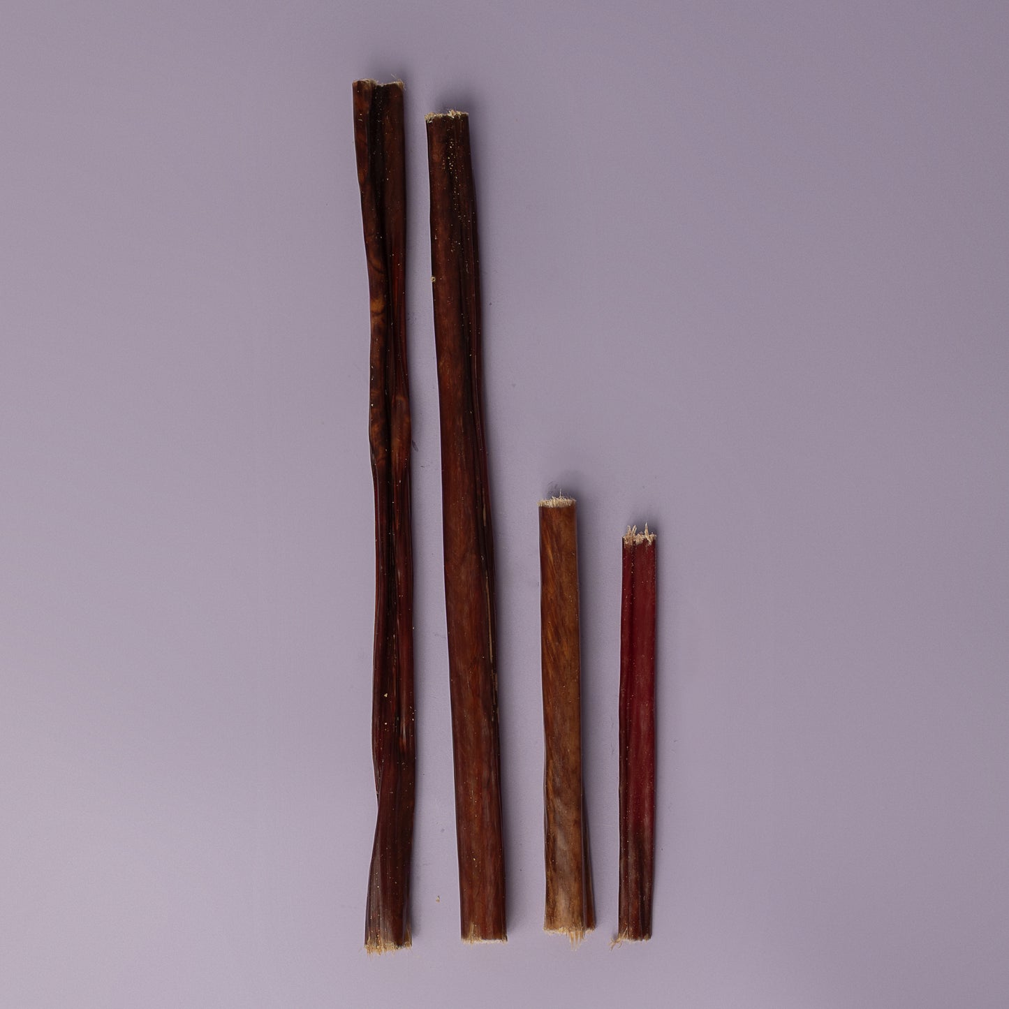 6 and 12 in gullet sticks for dogs, chew for picky eater, dog treat for puppies, dog chew for teething puppies on purple background