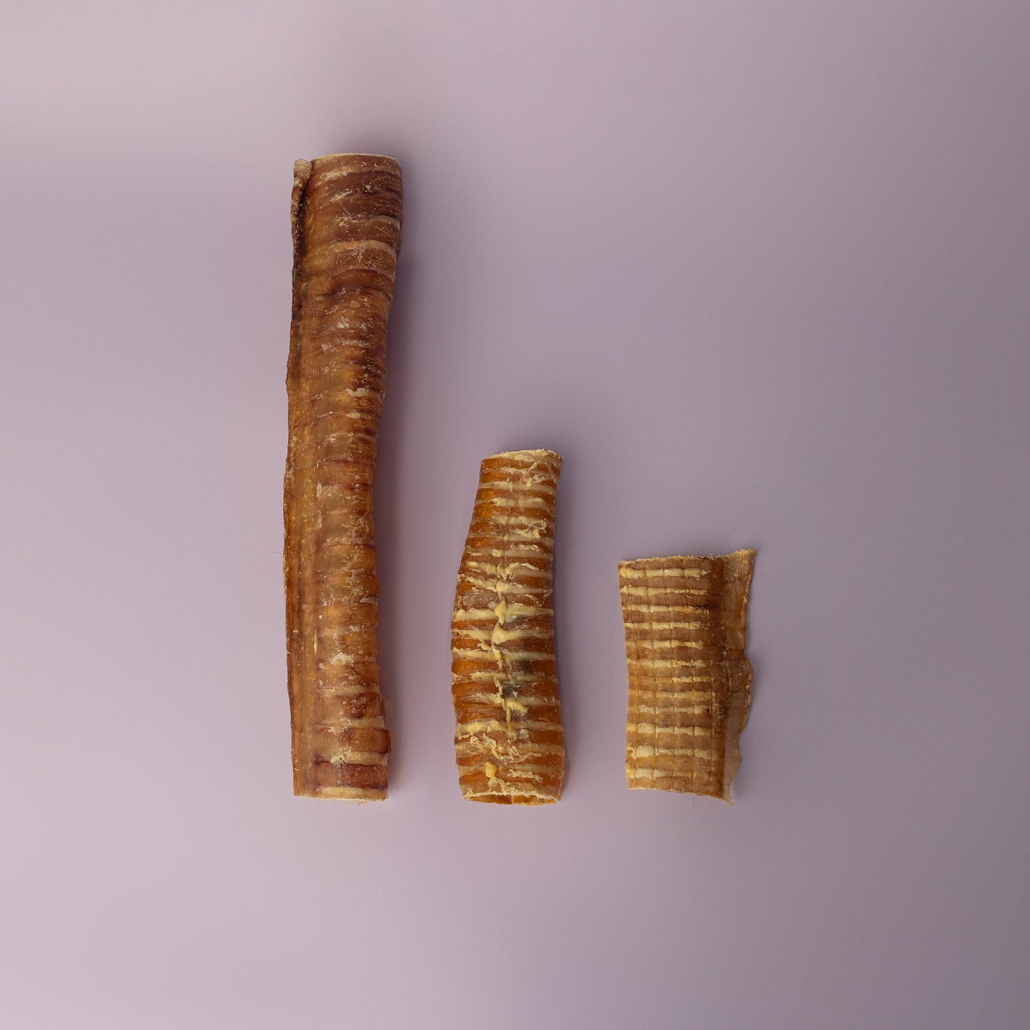 Natural beef trachea chews size comparison - healthy dog treats for all breeds