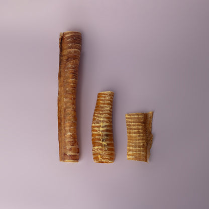 Natural beef trachea chews size comparison - healthy dog treats for all breeds